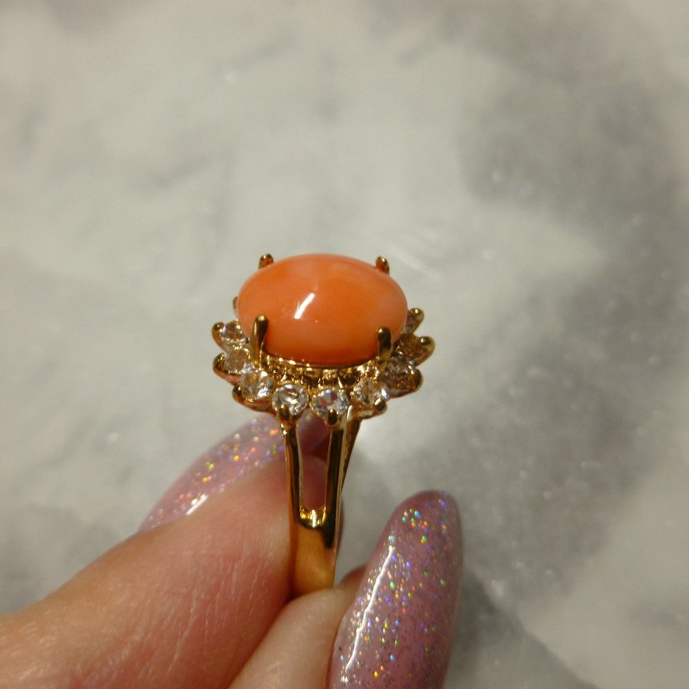 18k Gold EP Coral Swarovski Crystals Dolphin Ore Ring